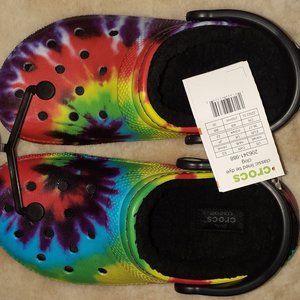 Crocs Classic Lined Tie Dye Clogs Black/Multi Women's Size 6 (M4/W6) New w/Tags